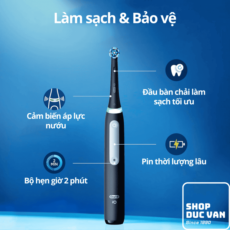 Bàn Chải Điện Oral-B iO4 Công Nghệ Vi Rung Bảo Vệ Nướu, 4 Chế Độ