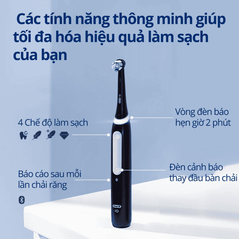 Bàn Chải Điện Oral-B iO4 Công Nghệ Vi Rung Bảo Vệ Nướu, 4 Chế Độ