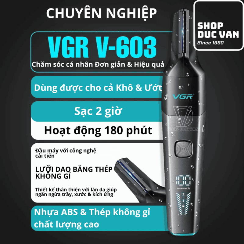 VGR V-603 Men's Professional Nose & Body Trimmer, IPX5 Waterproof, 180-Minute Long-Life Battery