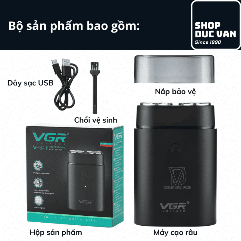 VGR V-341 Portable Rotary Dual Ring Electric Shaver, Mini Compact USB Type-C