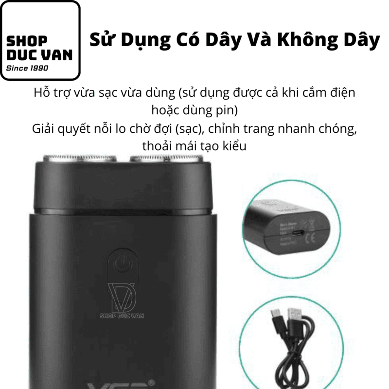 VGR V-341 Portable Rotary Dual Ring Electric Shaver, Mini Compact USB Type-C