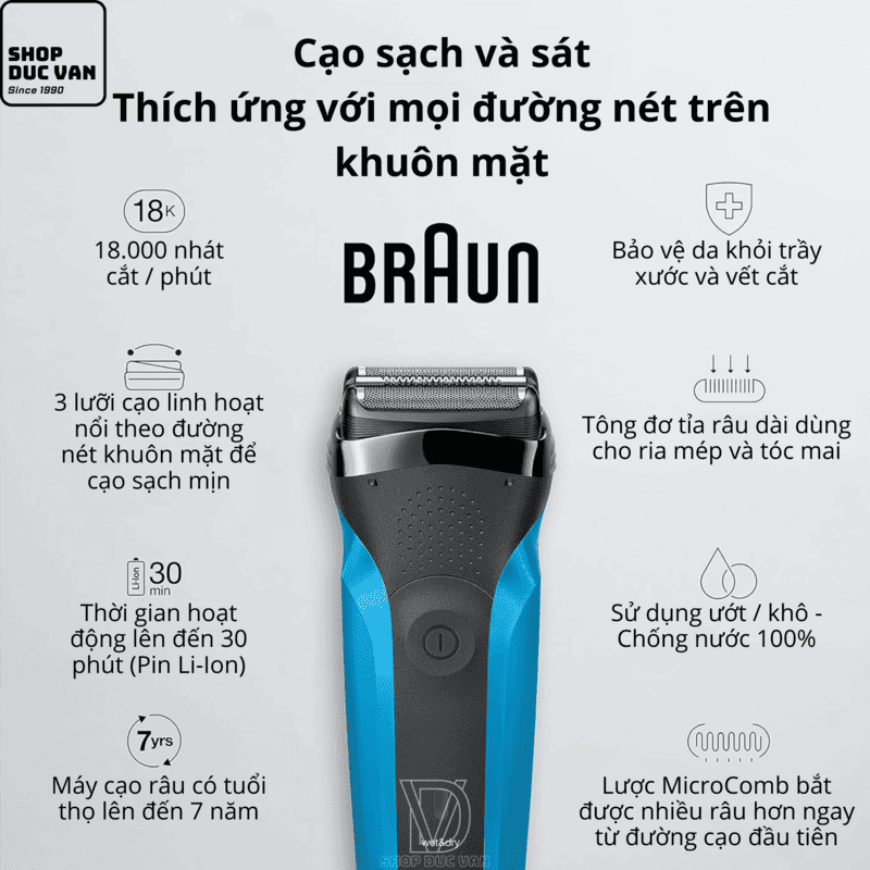 Braun Series 3 310s Rechargeable Wet Dry Men's Electric Shaver with Precision Trimmer