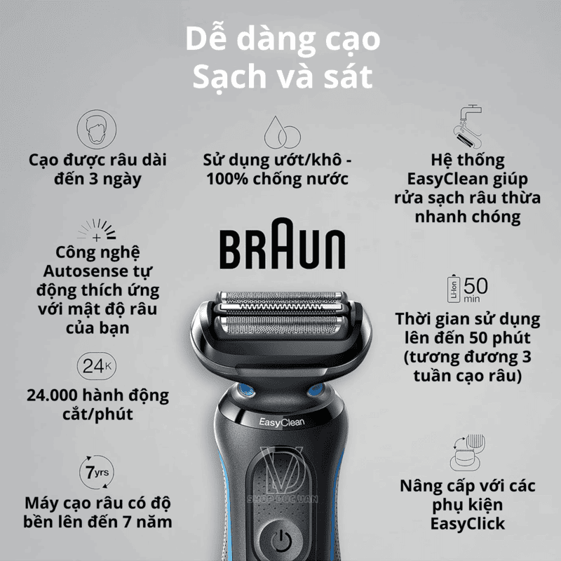 Braun Electric Shaver Series 5 5118s Waterproof Wat & Dry Shave, Turbo Shaving Mode & Pricision Trimmer