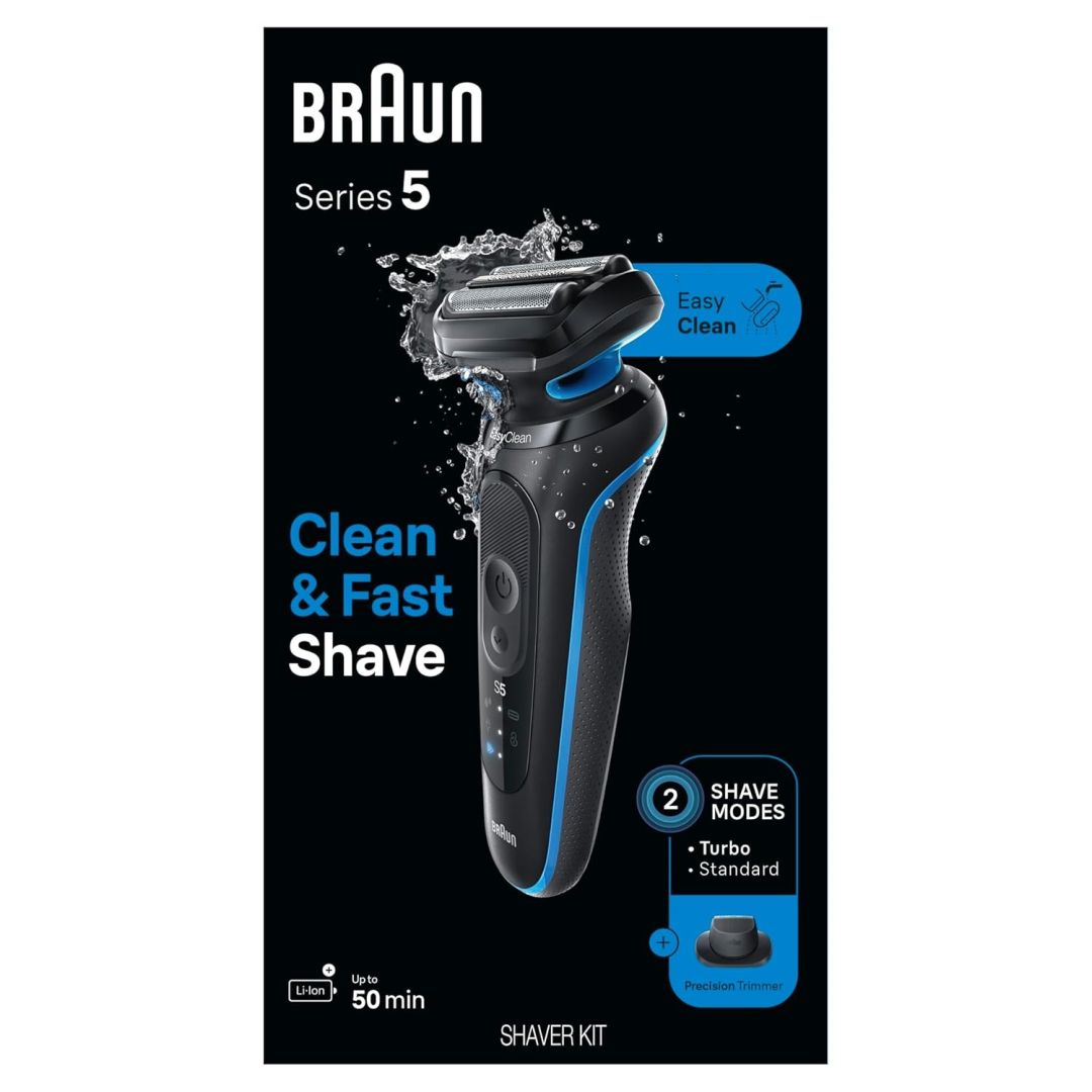 Braun Electric Shaver Series 5 5118s Waterproof Wat & Dry Shave, Turbo Shaving Mode & Pricision Trimmer