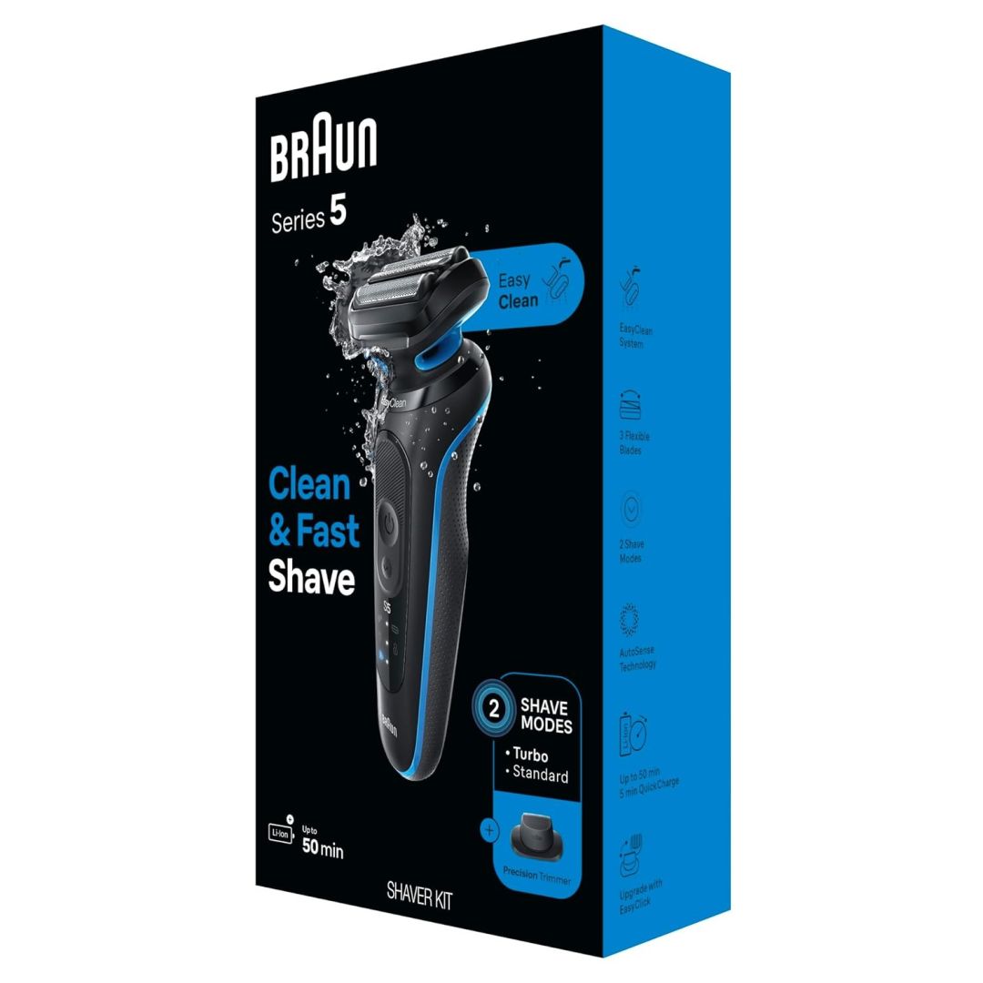 Braun Electric Shaver Series 5 5118s Waterproof Wat & Dry Shave, Turbo Shaving Mode & Pricision Trimmer
