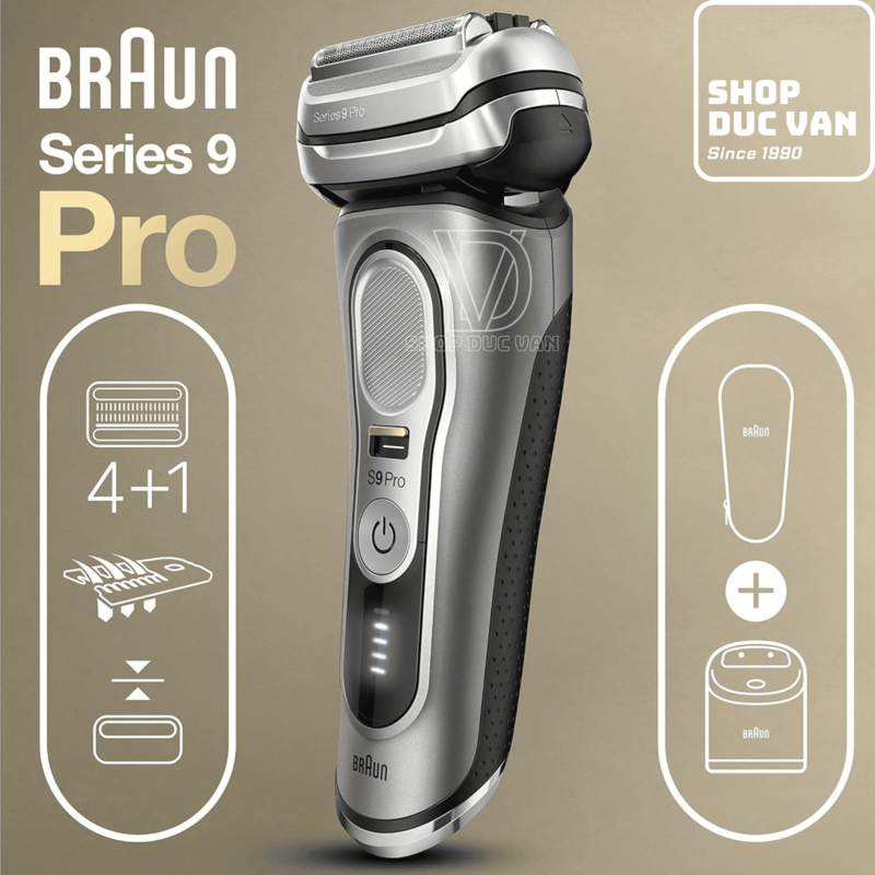Máy Cạo Râu Braun Series 9 Pro 9477cc Với Hộp Sạc Di Động PowerCase Và Cốc Sạc SmartCare 5-In-1