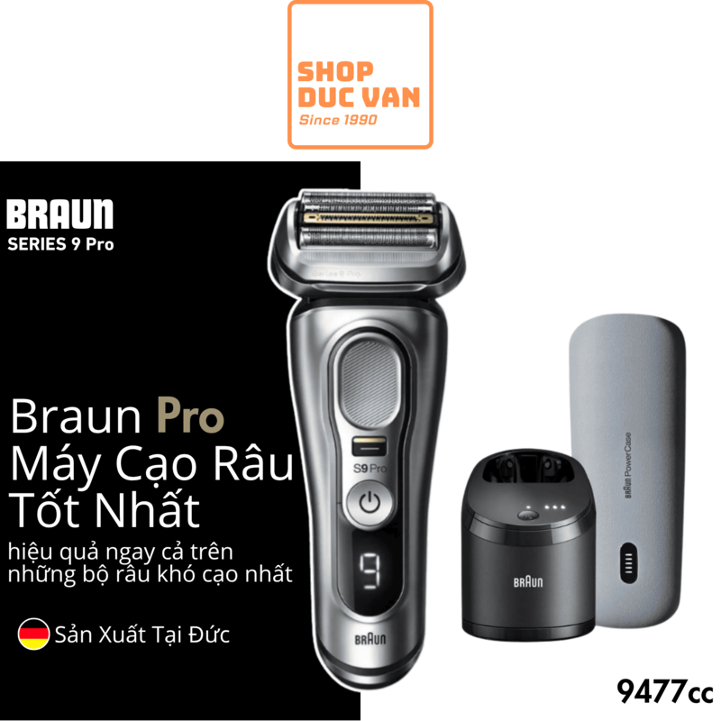 Máy Cạo Râu Braun Series 9 Pro 9477cc Với Hộp Sạc Di Động PowerCase Và Cốc Sạc SmartCare 5-In-1