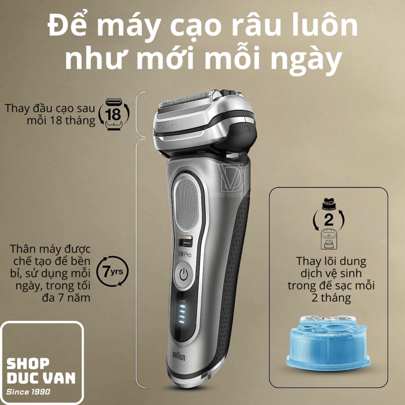 Máy Cạo Râu Braun Series 9 Pro 9477cc Với Hộp Sạc Di Động PowerCase Và Cốc Sạc SmartCare 5-In-1