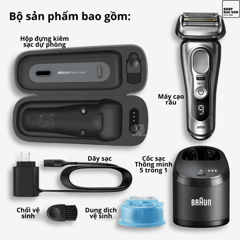 Máy Cạo Râu Braun Series 9 Pro 9477cc Với Hộp Sạc Di Động PowerCase Và Cốc Sạc SmartCare 5-In-1
