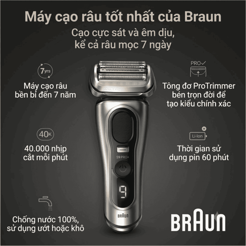 Máy Cạo Râu Braun Series 9 PRO+ 9517s Cao Cấp - Kèm Đế Sạc & Hộp Đựng