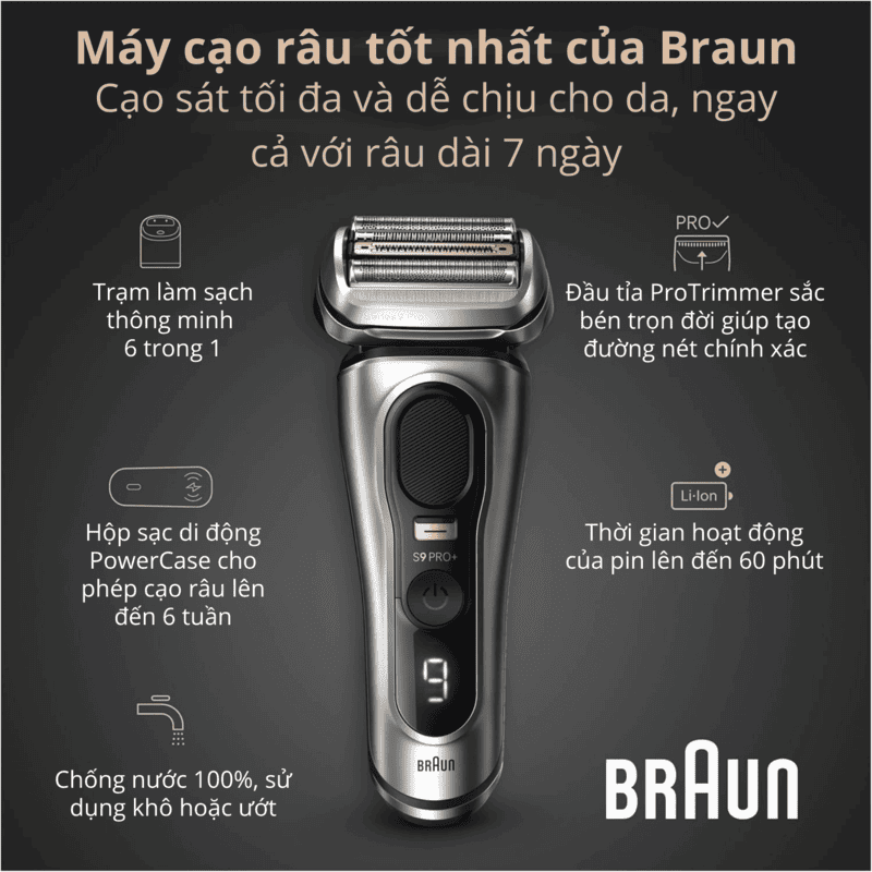 Braun Series 9 Pro+ 9575cc Premium Electric Shaver - Integrated 6-in-1 SmartCare Center & PowerCase Mobile Charging Case