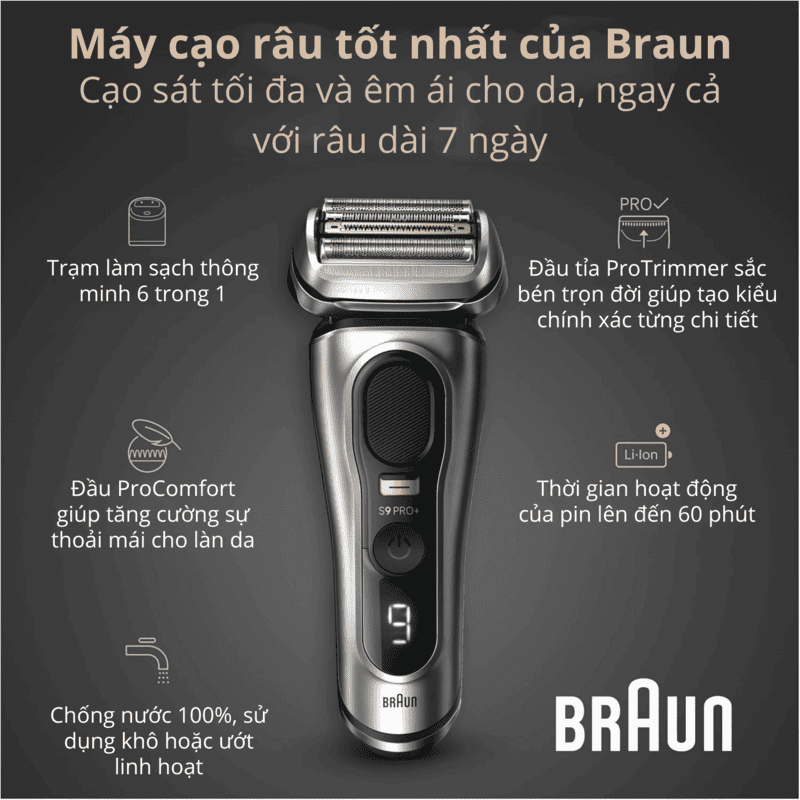 Braun Series 9 Pro+ 9597cc Premium Smart Electric Shaver - Men's Razor Made in Germany with 6-in-1 SmartCare Center & ProComfort Head