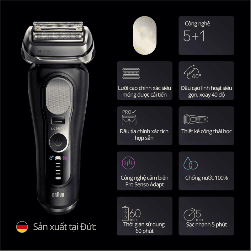 Braun Series 9 Pro+ 9660ccps Premium Men's Electric Shaver with 6-in-1 SmartCare Cleaning & Charging Center Includes Extra Replacement Head
