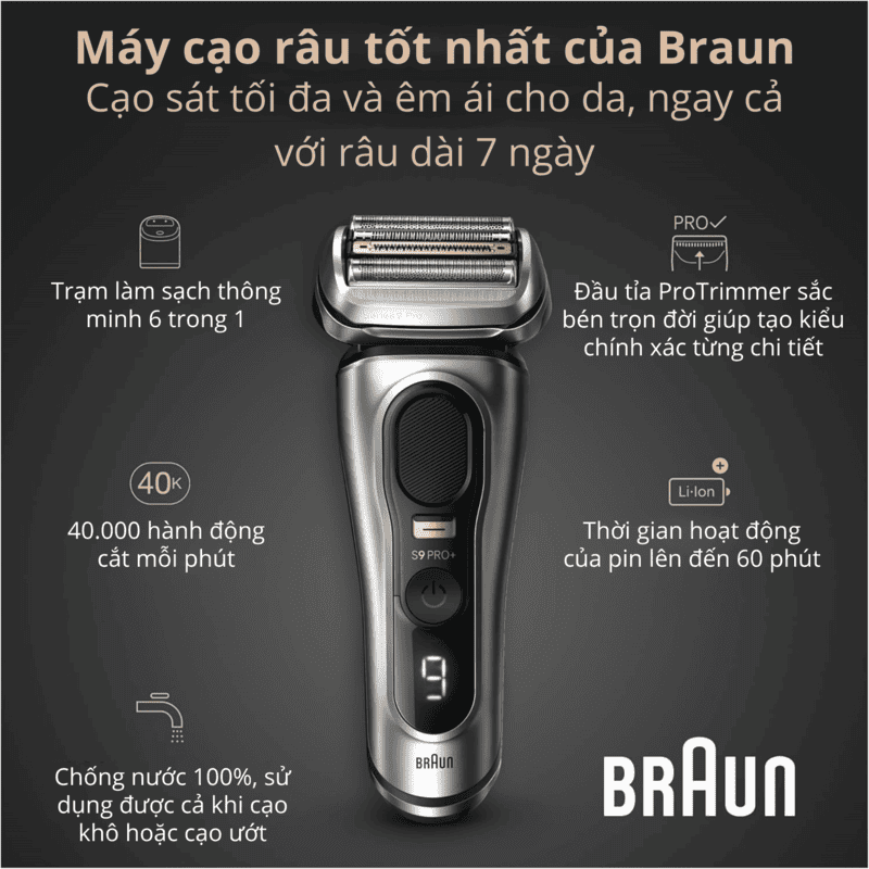 Braun Series 9 Pro+ 9567cc Premium Electric Shaver - 6-in-1 SmartCare Center, 60-Minute Battery, 100% Waterproof