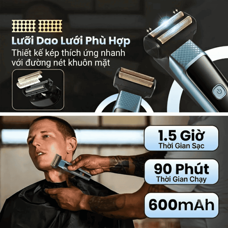 VGR V-366 Multifunctional Electric Shaver, 6500RPM Turbo Motor, USB Type-C Charging