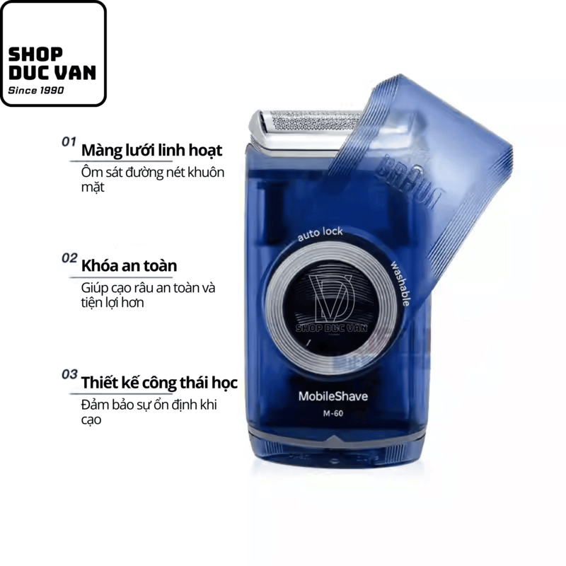 Braun Electric Mini Shaver M60 for Men, Mobile Electric Shaver With Battery Operated