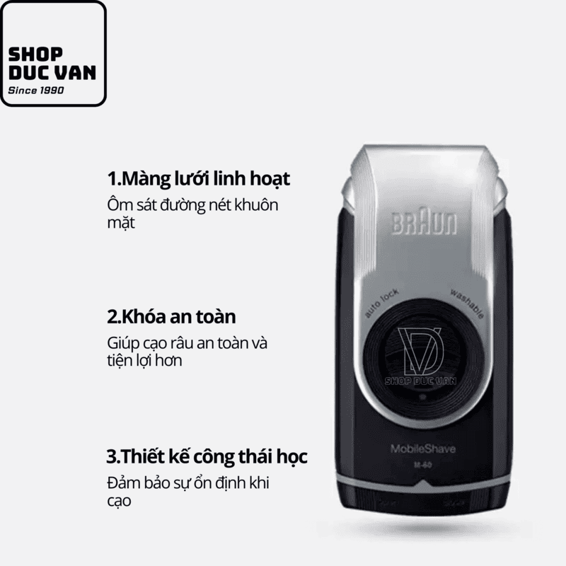 Braun Electric Mini Shaver M60s for Men, Mobile Electric Shaver With Battery Operated