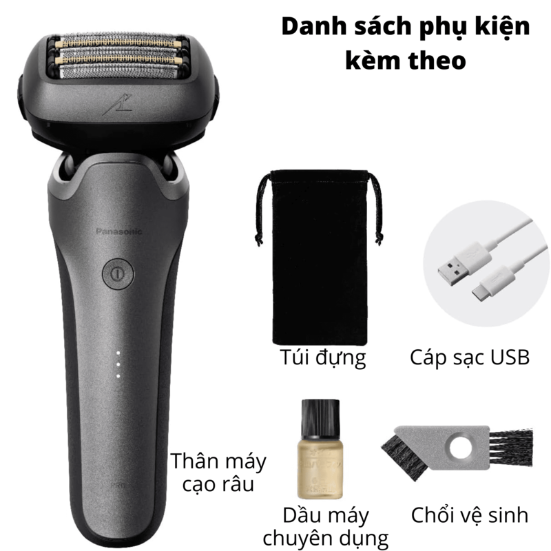 Máy Cạo Râu Panasonic Lamdash 5 Pro ES-L551U Hệ Thống 5 Lưỡi Đầu Cạo 5D Công Nghệ AI Tự Động Tăng Giảm Công Suất Sạc Cáp Type-C Tiện Lợi