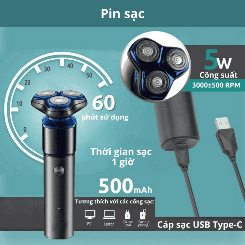 VGR V-325 Electric Shaver 3D Independent Floating Heads, 500mAh Lithium Battery