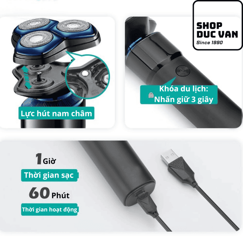 VGR V-325 Electric Shaver 3D Independent Floating Heads, 500mAh Lithium Battery