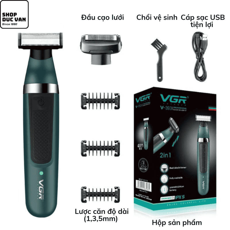 Máy Cạo Râu VGR V-393 Đa Năng 2 Trong 1, Chống Nước IPX5