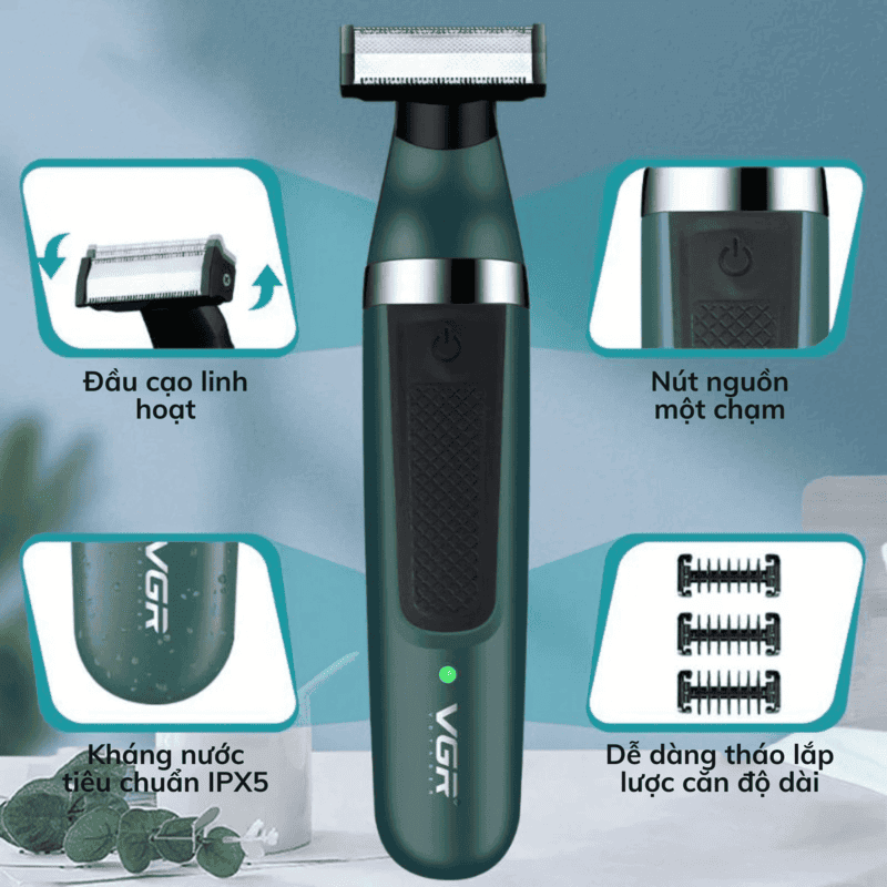 Máy Cạo Râu VGR V-393 Đa Năng 2 Trong 1, Chống Nước IPX5