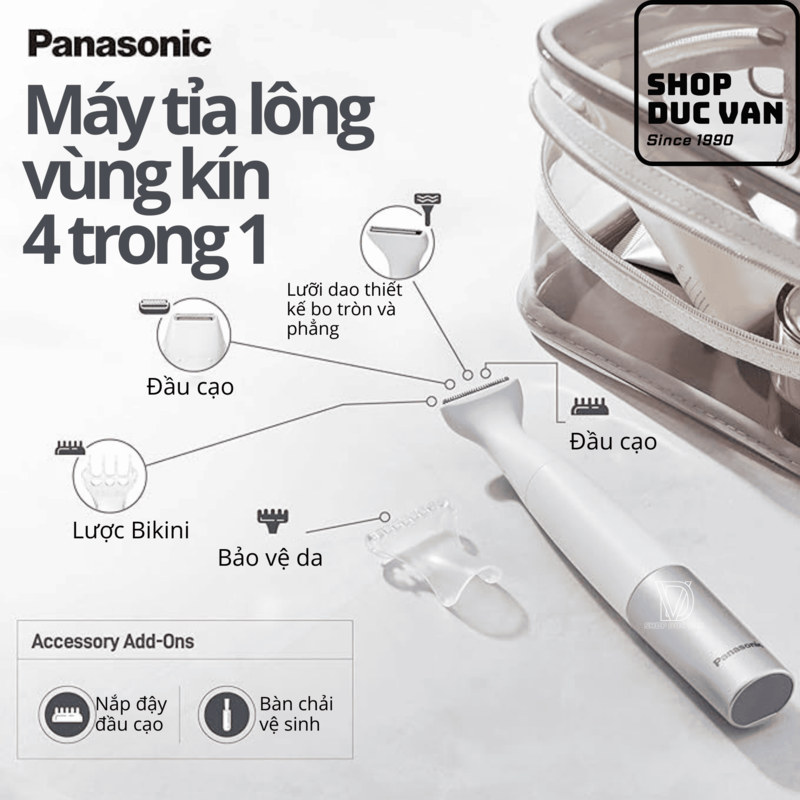 Panasonic ES-WV62 Bikini Trimmer and Shaver For Women, 4 Attachments for Gentle Grooming in Sensitive Areas, Waterproof Design, Battery Operated