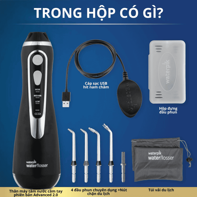 Máy tăm nước cầm tay Waterpik Cordless Advanced 2.0 WP-582CD Sạc nam châm, Chống nước, Pin 4 tuần