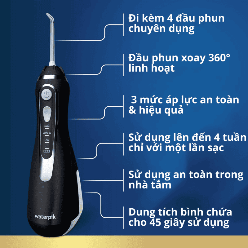 Máy tăm nước cầm tay Waterpik Cordless Advanced 2.0 WP-582CD Sạc nam châm, Chống nước, Pin 4 tuần