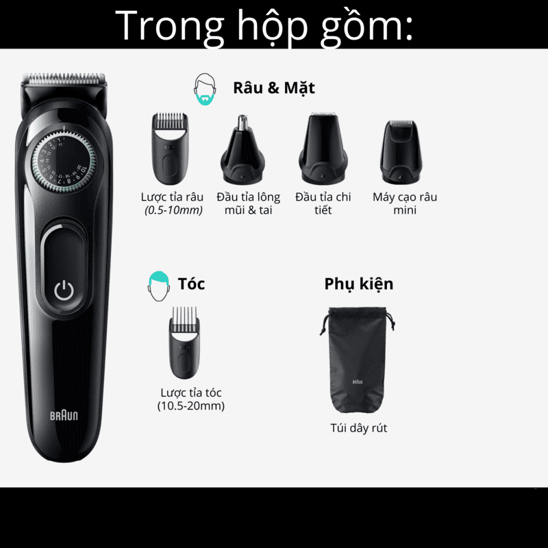 Braun All-In-One Style Kit Series 3 3470, 8-in-1 Trimmer for Men with Beard Trimmer, Ear & Nose Trimmer, Hair Clippers & More, Ultra-Sharp Blade, 40 Length Settings and Washable