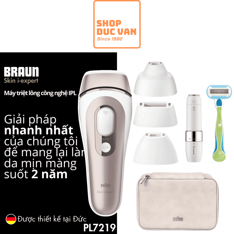 Máy Triệt Lông Braun Skin i·Expert IPL PL7219 Pro 7 (Kèm 4 Đầu Triệt & Máy Tỉa Lông Mặt)