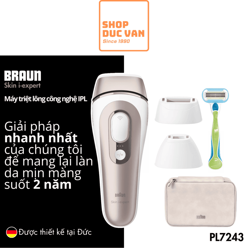 Máy Triệt Lông Cá Nhân Braun Skin i·expert IPL PL7243 - Công Nghệ Cảm Biến Tông Da, 3 Đầu Triệt