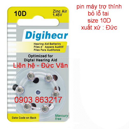 Digihear Hearing Aid Batteries PR70 Size 10, 6 Count