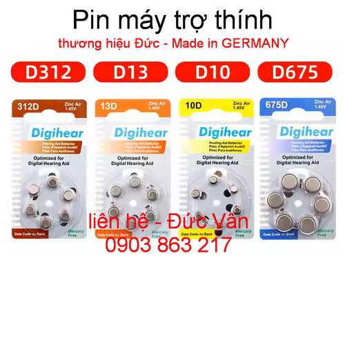 Digihear Hearing Aid Batteries, size 13, 1.45V - Pack of 6 round batteries