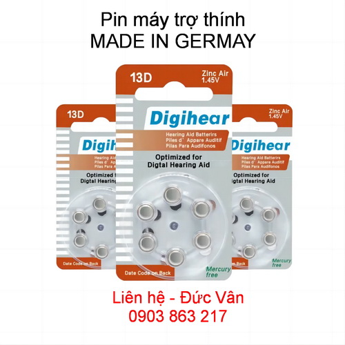 Digihear Hearing Aid Batteries, size 13, 1.45V - Pack of 6 round batteries