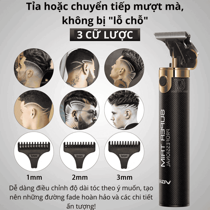 Tông Đơ Cắt Tóc VGR Chấn Viền Khắc Kiểu, Bấm Viền, Tỉa Râu, Tạo Kiểu Râu Chuyên Nghiệp