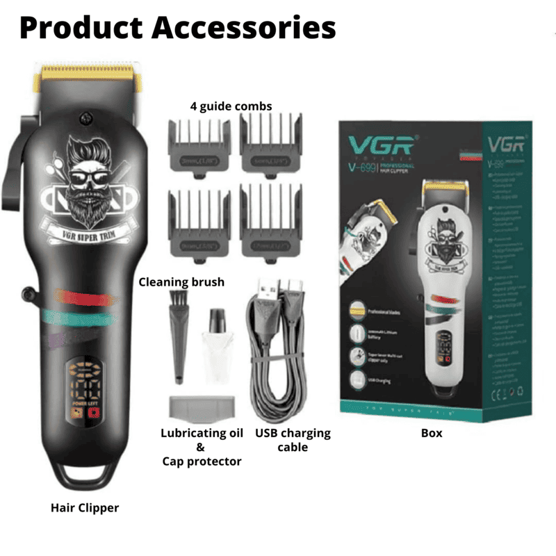 Tông Đơ Cắt Tóc Chuyên Nghiệp VGR V-699, Lưỡi Thép Phủ Titanium