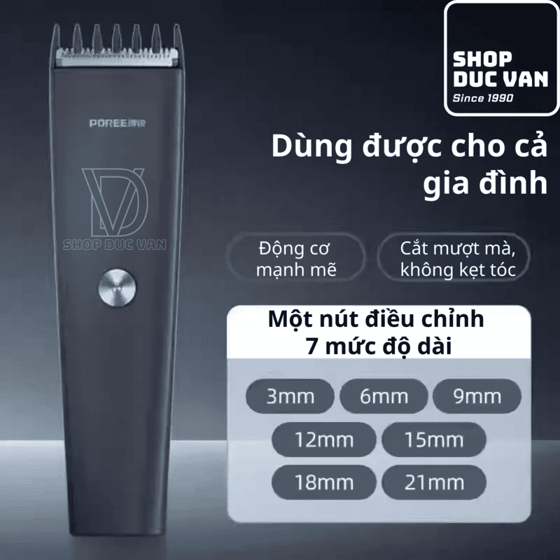 Tông Đơ Cắt Tóc Poree PC1907 Sạc Type C, Pin Trâu 180 Phút