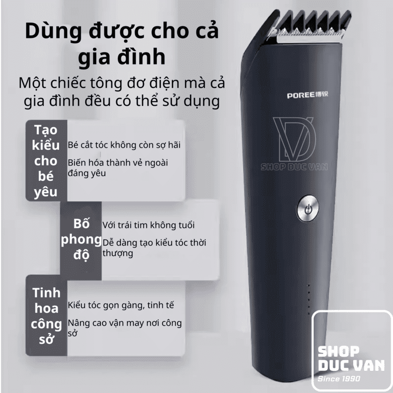 Tông Đơ Cắt Tóc Poree PC1907 Sạc Type C, Pin Trâu 180 Phút