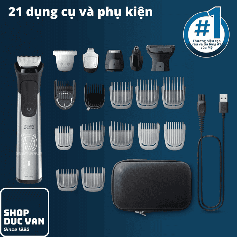 Philips Multigroom 9000 MG9510/60 All-in-One Trimmer for Beard, Full Body Grooming, and Hair Clipping, 21 Attachments, Waterproof
