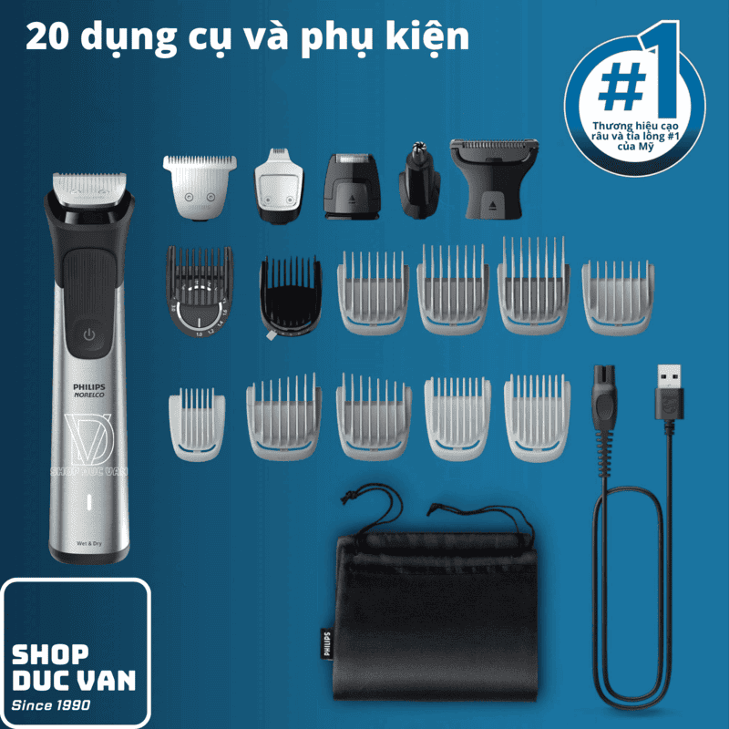 Philips Multigroom 9000 MG9500/50 Waterproof Grooming Kit, 20-in-1 Trimmer for Face, Head and Body
