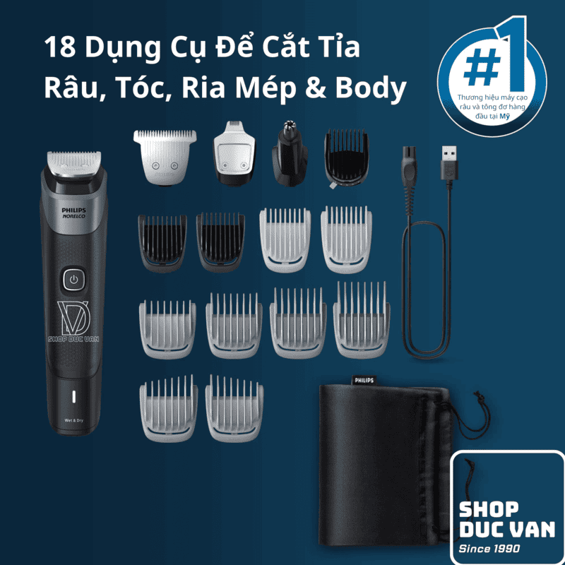 Tông Đơ Đa Năng Philips Norelco Multigroom Series 5000 MG5910 Tỉa Râu, Tóc Và Toàn Thân 18 Phụ Kiện