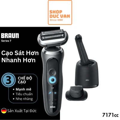 Máy Cạo Râu Braun Series 7 7171cc Đầu Linh Hoạt 360°, Trạm Sạc Tự Rửa SmartCare, Made in Germany