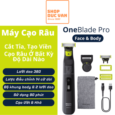 Máy Cạo Râu Philips OneBlade Pro 360 Face & Body QP6542/70 Lưỡi Dao Nguyên Bản Cắt Tỉa Tạo Kiểu Thông Minh Với Lược Đa Năng 14 Nấc Chỉnh