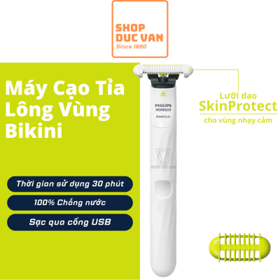 Máy Cạo Tỉa Lông Vùng Kín Philips OneBlade Intimate QP1924/70 An Toàn Cho Da Nhạy Cảm, Chống Nước, Chống Trầy Xước, Chống Kích Ứng Dành Cho Nam Và Nữ