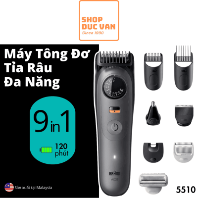 Máy Tông Đơ Tỉa Râu Đa Năng Braun Series 5 AIO 5510 Cắt Tóc, Tỉa Lông Mũi, Lông Cơ Thể