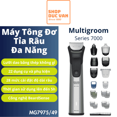 Máy Tông Đơ Tỉa Râu Đa Năng Philips Norelco Series 7000 MG7975/49 22 Món, Pin 5H, Chống Nước, Cảm Biến BeardSense