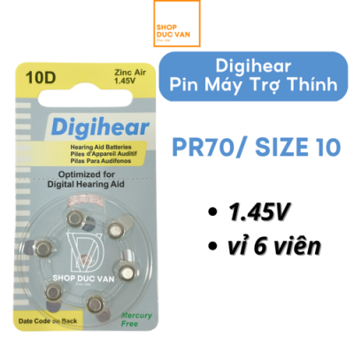 Pin size10 Digihear,Pin Máy Trợ Thính size 10/PR70 - 1,45V vỉ 6 viên pin tròn