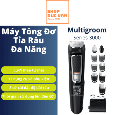 Tông Đơ Philips Norelco Multigroom 3000 MG3740 Tỉa Râu Cắt Tóc Đa Năng Cho Mặt, Đầu Với Lưỡi Dao Thép Chống Gỉ Sét