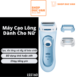 Máy Cạo Lông Nữ Braun Silk-épil Lady Shaver LS5160 - Máy Tỉa Lông Bikini Và Tẩy Tế Bào Chết 3 Trong 1 Khô & Ướt Dùng Pin